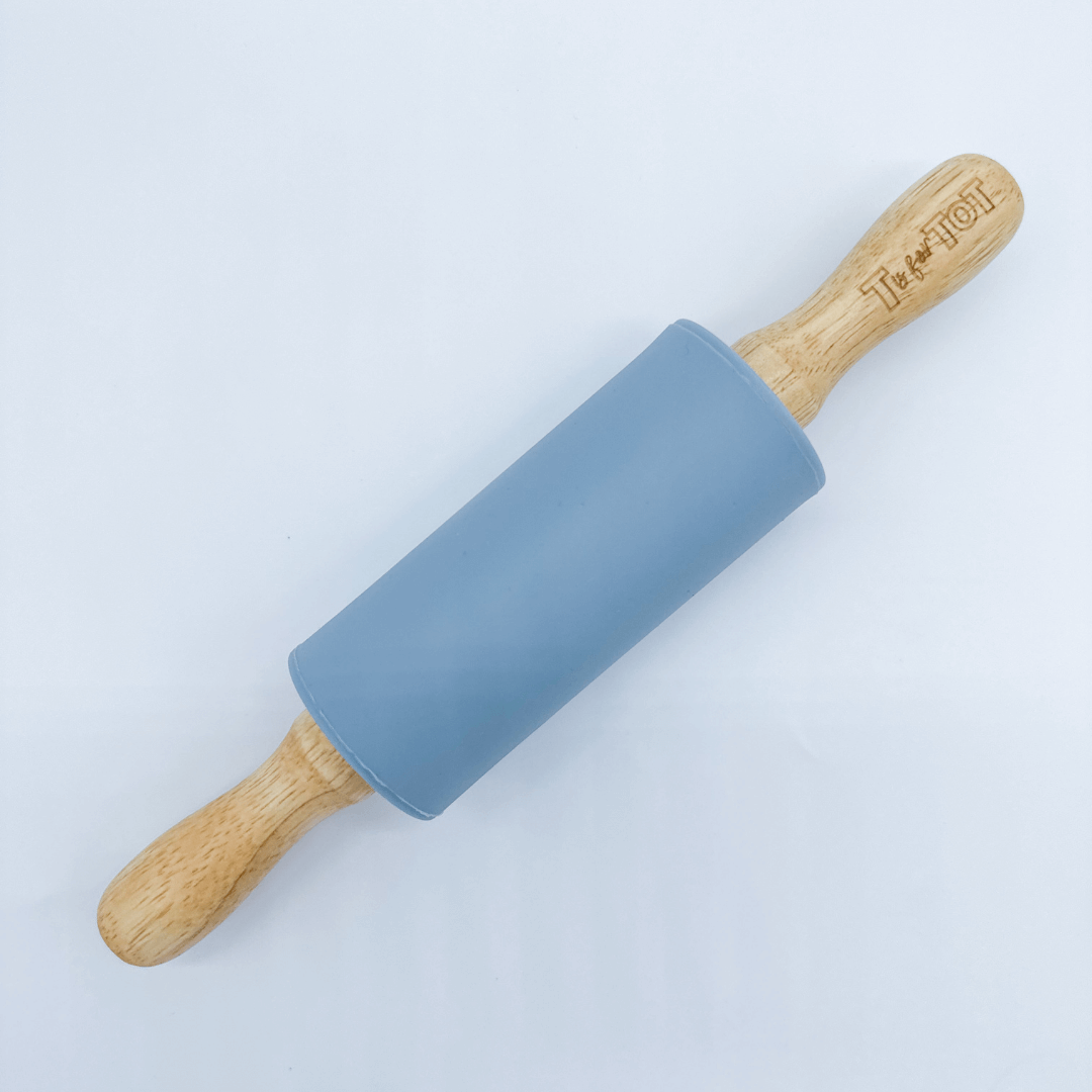 Custom silicone playdough roller, perfect for little hands. Designed to be used with T is for Tot playdough for rolling out and creating imaginative designs. Ideal for play-based creativity and learning.